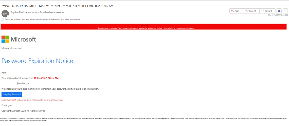 Phishing Example Email